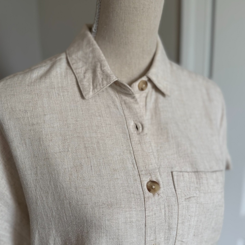 Soft Surroundings Shirt Women XS Oatmeal Linen Coastal Gran Lagenlook Cottage - Picture 2 of 10